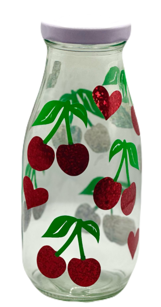 Cherry Glass Milk Bottle